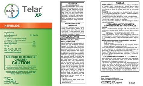 Labels for TELAR XP HERBICIDE (432